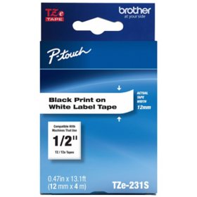 Brother P-Touch - TZeS231 Label Tape, EXTRA-Strength, 1/2", Black on White