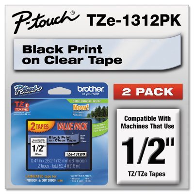 Brother P-Touch Label Maker White & Genuine P-Touch TZE-1312PK Tape Black on Clear 0.47 Each 1/2 Standard Laminated P-Touch Tape 8M Two-Pack 26.2 Feet 