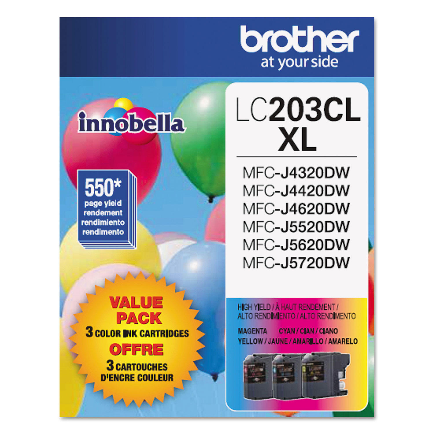 Brother - LC2033PKS (LC-2033PKS) High-Yield Ink, 550 Page-Yield, Cyan, Magenta - Yellow