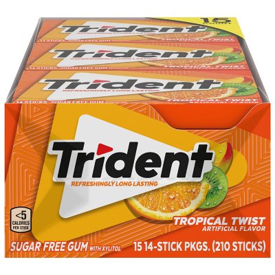 Trident Tropical Twist Sugar Free Gum 14 Pieces 15 Pk Sam S Club