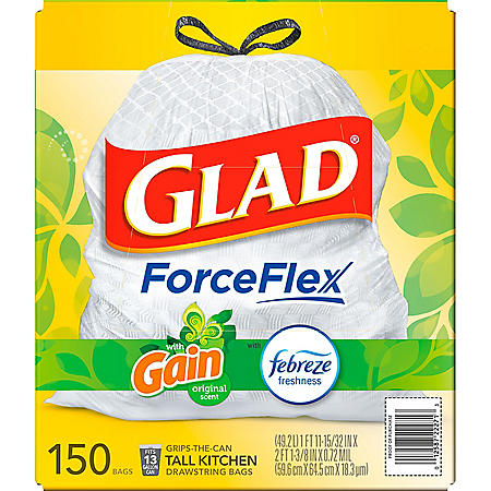 13 Gal Glad ForceFlex Tall Kitchen Drawstring Trash Bags 100 Ct Package May Vary 