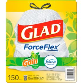 Glad ForceFlex Tall Kitchen Trash Bags, Gain Original Scent with Febreze Freshness 13 gal., 150 ct.