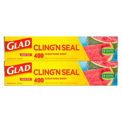 Glad Cling ‘N Seal Clear Plastic Food Wrap (400 sq. ft./roll, 2 rolls)