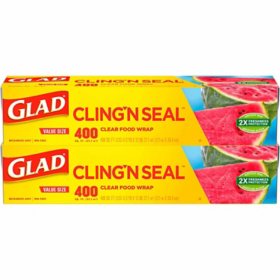 Glad Cling ‘N Seal Clear Plastic Food Wrap 400 sq. ft./roll, 2 rolls