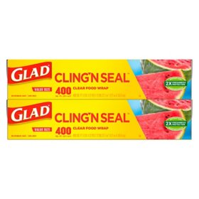 Glad Cling ‘N Seal Clear Plastic Food Wrap 400 sq. ft./roll, 2 rolls