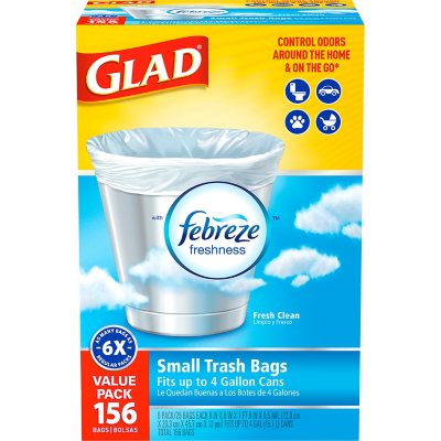 Glad Small Twist-Tie White Trash Bags, Fresh Clean Scent with Febreze  Freshness (4 gal., 156 ct.) - Sam's Club