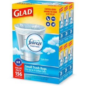 Glad Small Twist-Tie White Trash Bags, Fresh Clean Scent with Febreze Freshness, 4 gal., 156 ct.