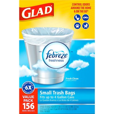 Glad Small Twist-Tie White Trash Bags, Fresh Clean Scent with Febreze  Freshness (4 gal., 156 ct.) - Sam's Club