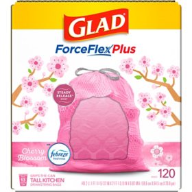 Glad Force Flex-Plus Tall Kitchen Drawstring Trash Bags, Cherry Blossom Scent (13 gal., 120 ct.)