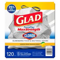 Glad Tall Kitchen Drawstring Grey Trash Bags – ForceFlex Plus With Clorox, Lemon Fresh Bleach Scent (13 gal., 120 ct.)