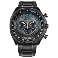 Citizen Eco-Drive Mens 45mm Chronograph Black Stainless Steel Watch