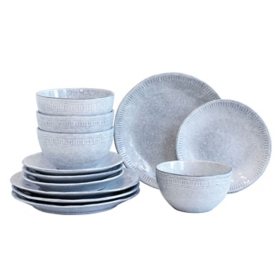 Over&back 12-Piece Ridge Rim Stoneware Dinnerware Set