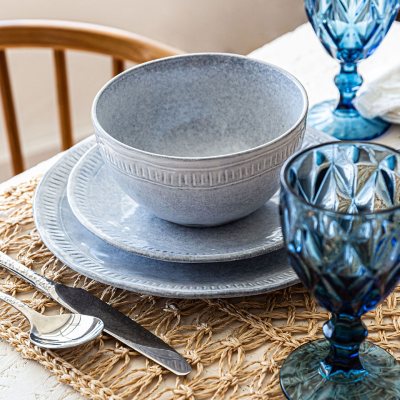 Over&back 12-Piece Ridge Rim Stoneware Dinnerware Set