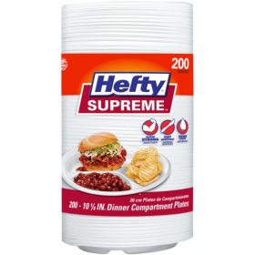 Hefty Supreme 3-Compartment Foam Plates, 10 1/4", 200 ct.