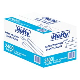 Hefty Giant Translucent Wrapped Plastic Straws, 10.25", 2, 400 ct.