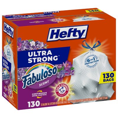 Hefty Strong Tall Kitchen Trash Bags, Unscented, 13 Gallon, 90 Count,  White,Packaging may vary