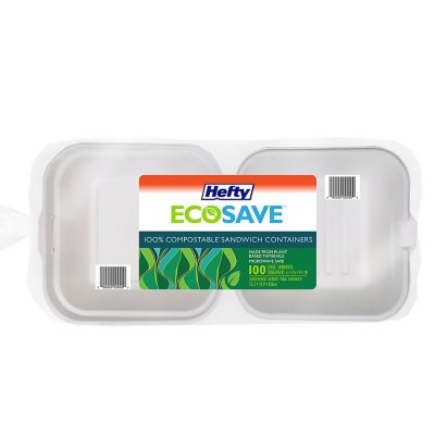 Hefty ECOSAVE Sandwich Hinged Lid Container (6" x 6", 100 ct.) Sam's Club