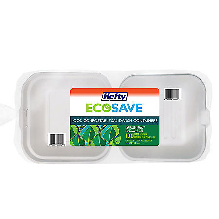 Hefty ECOSAVE Sandwich Hinged Lid Container (6" x 6", 100 ct.)