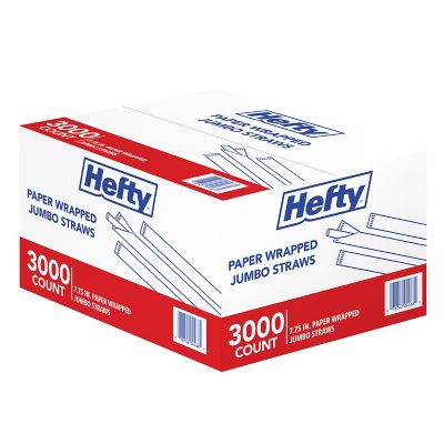 Hefty Jumbo Translucent Wrapped Plastic Straws, 7.75