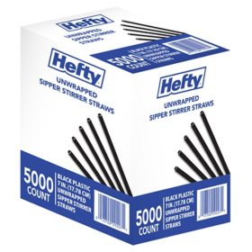 Hefty Unwrapped Plastic Sipper Stirrer Straws, 7", 5000 ct.