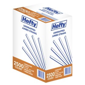 Hefty Jumbo Translucent Unwrapped Plastic Straws, 7.75", 2500 ct.