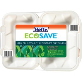 Hefty ECOSAVE Hoagie Hinged Lid Container 9" x 6", 75 ct.