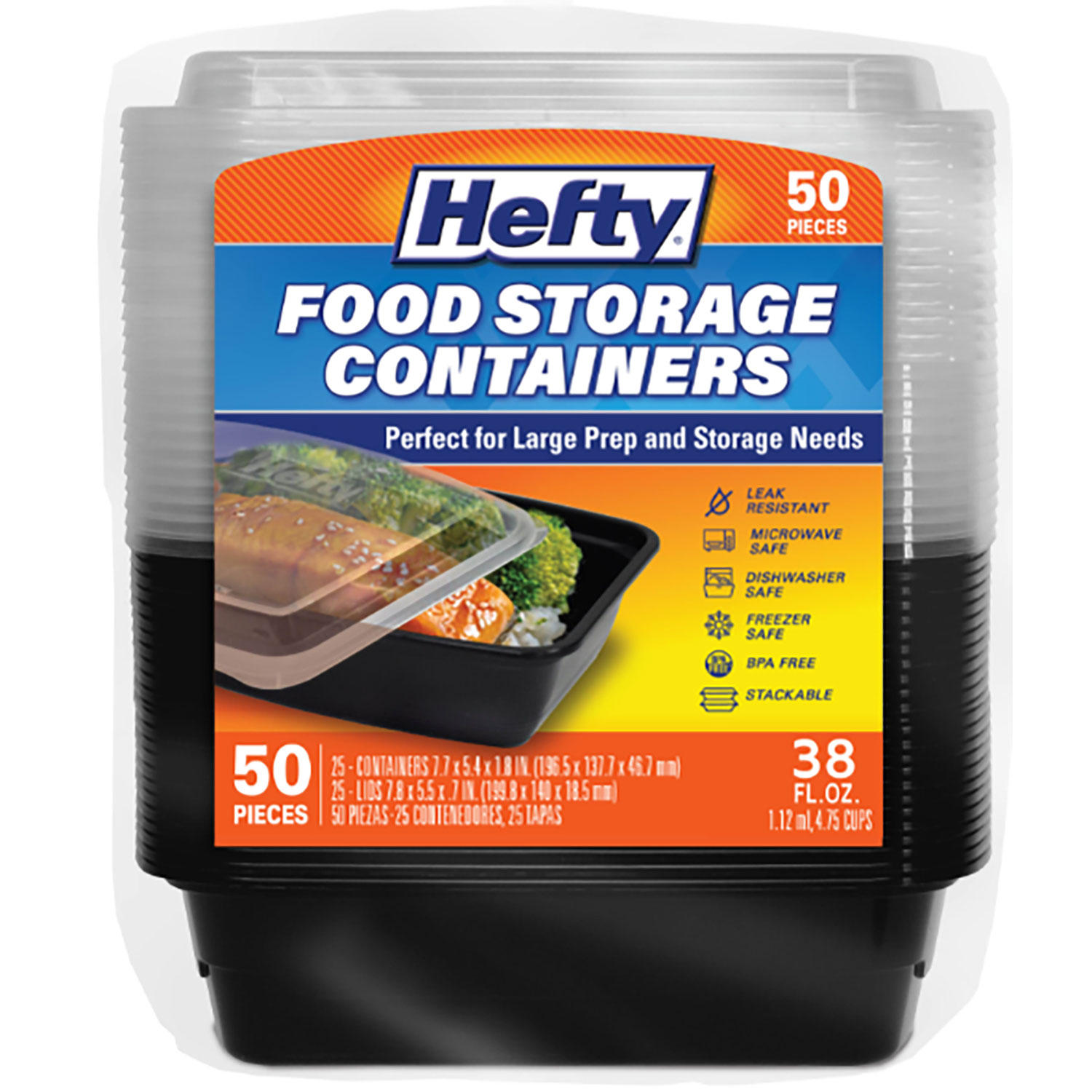 Hefty Food Storage Container w/ Lids (38 oz, 50 pcs.)