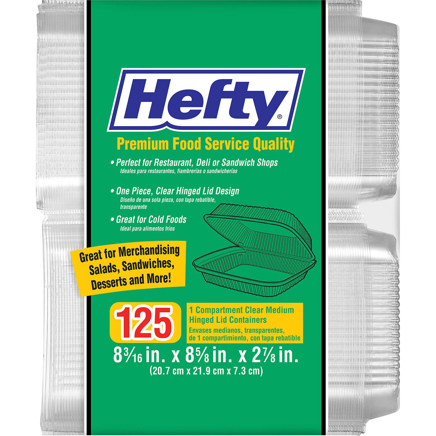 Hefty Clear Hinged Lid Plastic Container, 8' x 8' (125 ct.)