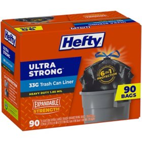 Hefty Ultra Strong Drawstring Trash Bags, Unscented 33 gal., 90 ct.