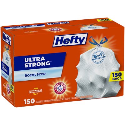 Hefty Strong Tall Kitchen Trash Bags, Unscented, 13 Gallon, 90 Count,  White,Packaging may vary