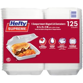 Hefty Supreme Foam Hinged Lid Container, 1-Compartment, 125 ct.