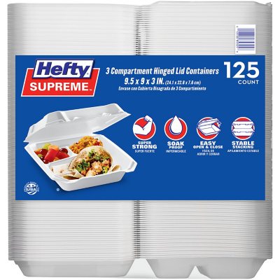 Hefty Supreme Foam Hinged Lid Container, 3-Compartment (125 ct.) - Sam's Club