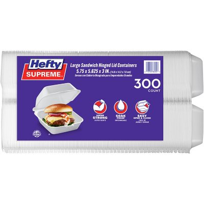 Hefty Supreme Large Sandwich Foam Hinged Lid Containers, 6 (300