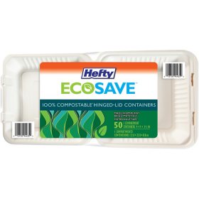 Hefty ECOSAVE 1-Compartment Hinged Lid Container (9" x 9", 50 ct.)