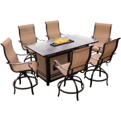 Hanover Monoco 8 Piece High Dining Set With 30k Btu Firepit Bar