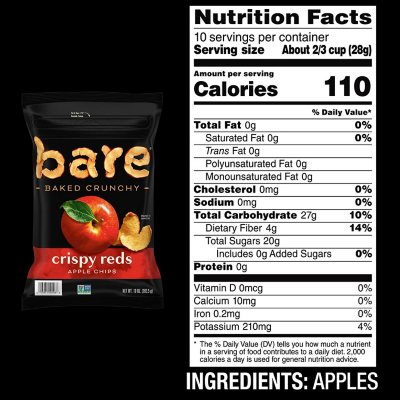 Bare Smartfood Baked Crunchy Apple Chips, Organic, Fuji & Reds - 3 oz