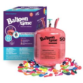 Balloon Time Jumbo Helium Tank, 12", with 50 9-inch Latex Balloons and Ribbon