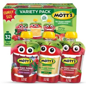 Mott's Apple Sauce No Sugar Added Variety Pack, 3.2 oz., 32 pk.