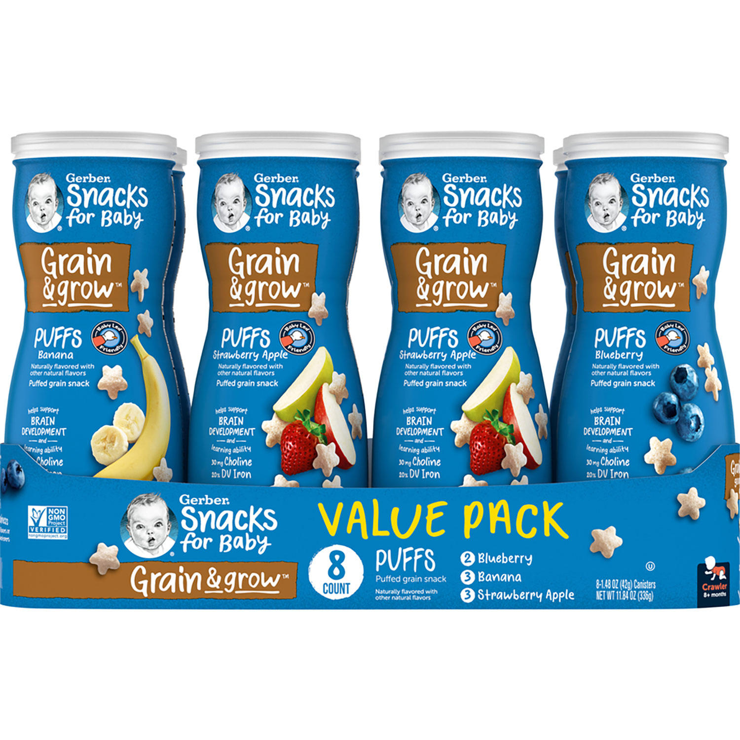 Gerber Graduates Puffs Cereal Snack Variety Pack (1.48 oz, 8 ct.)