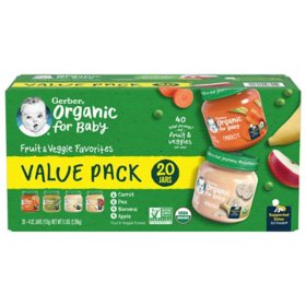 Gerber 1st Foods Organic Baby Food, Fruit & Veggie Value Pack 4 oz., 20 ct.