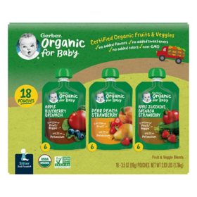 Gerber Organic 2nd Foods Pouch Variety Pack, 3.5 oz., 18 ct.