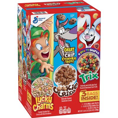 General Mills Cereal, Lucky Charms/Cookie Crisp/Trix - 3 bags, 38.5 oz