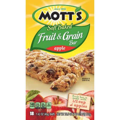 Mott's Fruit & Grain Bar, Soft Baked Apple (25.5 oz., 18 ct.) Sam's Club