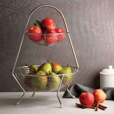 Home Decor 2 Tiers Stainless Steel Fruit Basket Rack Tray Fashion