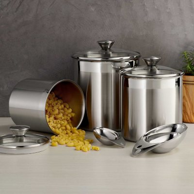 Tramontina Canister Scoop Set Glass Lid Stainless Steel Satin Finish 8 Piece 
