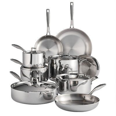 Tri-Ply Clad 10 PC Stainless Steel Cookware Set with Glass Lids