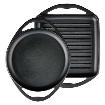 Dropship Cast Iron Grill Pan 12.6 Inch Pre-Seasoned Cast Iron Griddle Pan  Dual Handles Cast Iron Skillets For BBQ Round Cast Iron Griddle For Any Stove  Top And All Cooking Tops to