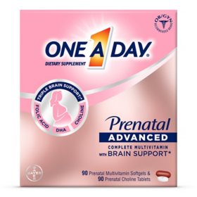 One A Day Women's Prenatal Advanced Mulitvitamins Softgels & Prenatal Choline Tablets 2 pk.; 90 ct.