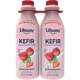 Lifeway Strawberry Kefir Probiotic Lowfat Milk, 32 fl. oz., 2 pk.