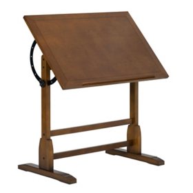 Vintage Rustic Oak Solid Wood Drafting Table, 36" x 24"